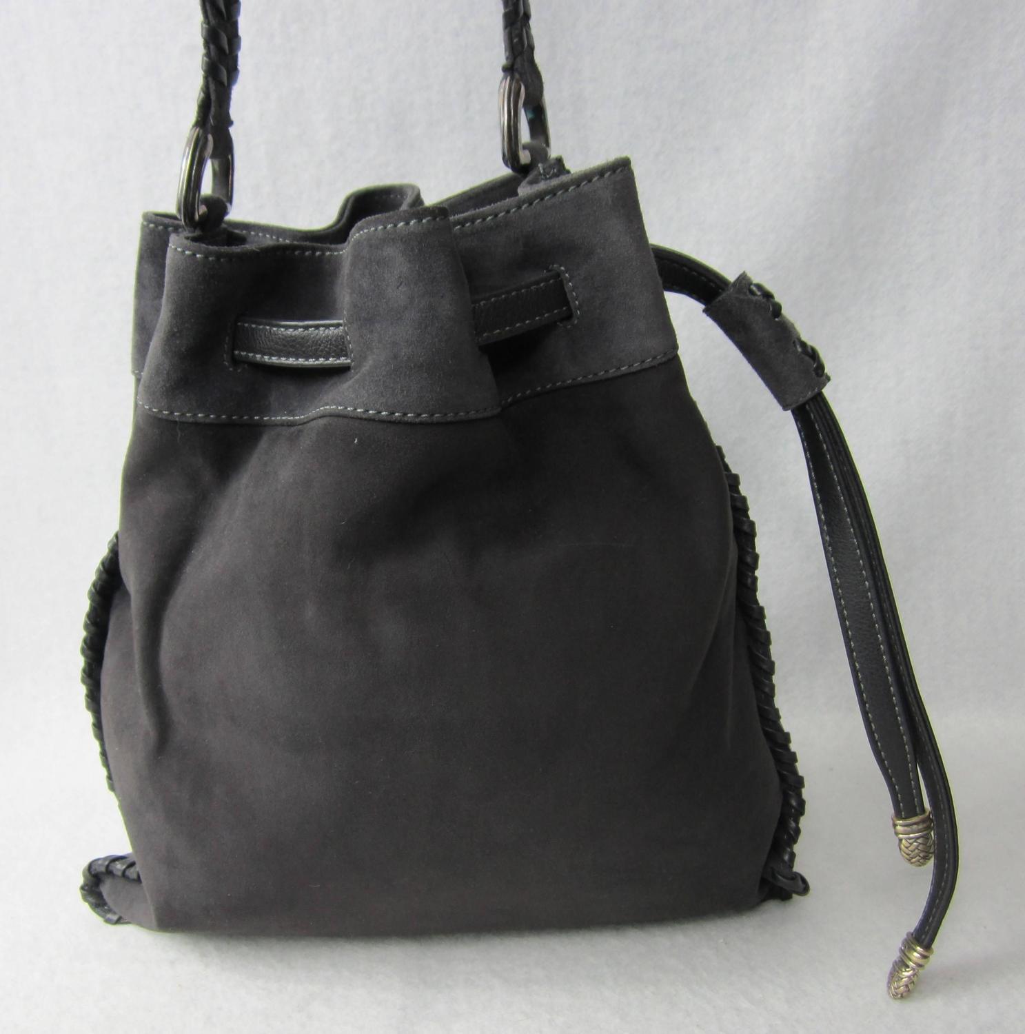 Barry Kieselstein Cord Steel Gray Suede Leather Drawstring Handbag For Sale at 1stdibs