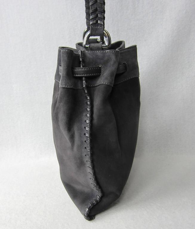 Barry Kieselstein Cord Steel Gray Suede Leather Drawstring Handbag at ...