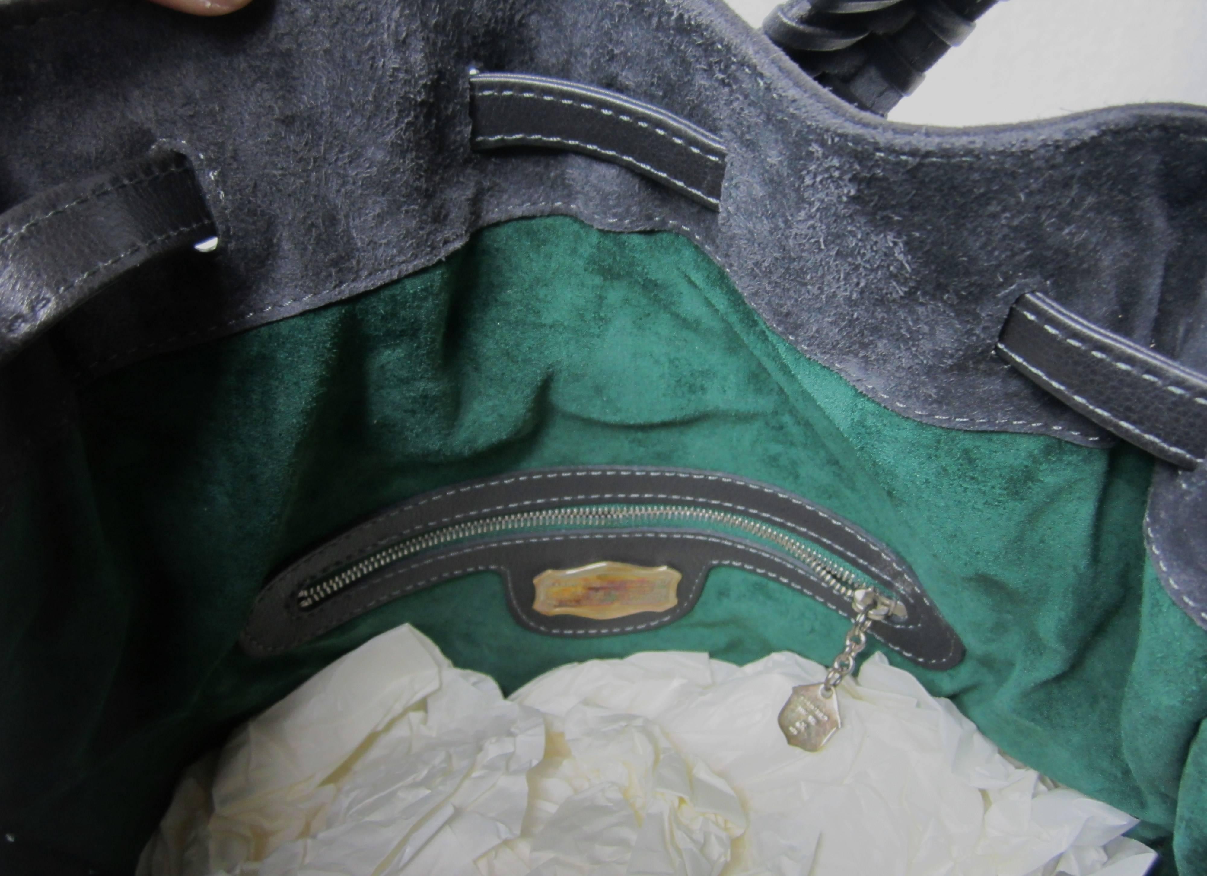 Women's Barry Kieselstein Cord Steel Gray Suede Leather Drawstring Handbag