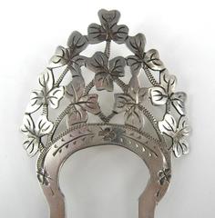 Peigne à cheveux trèfle en argent sterling antique