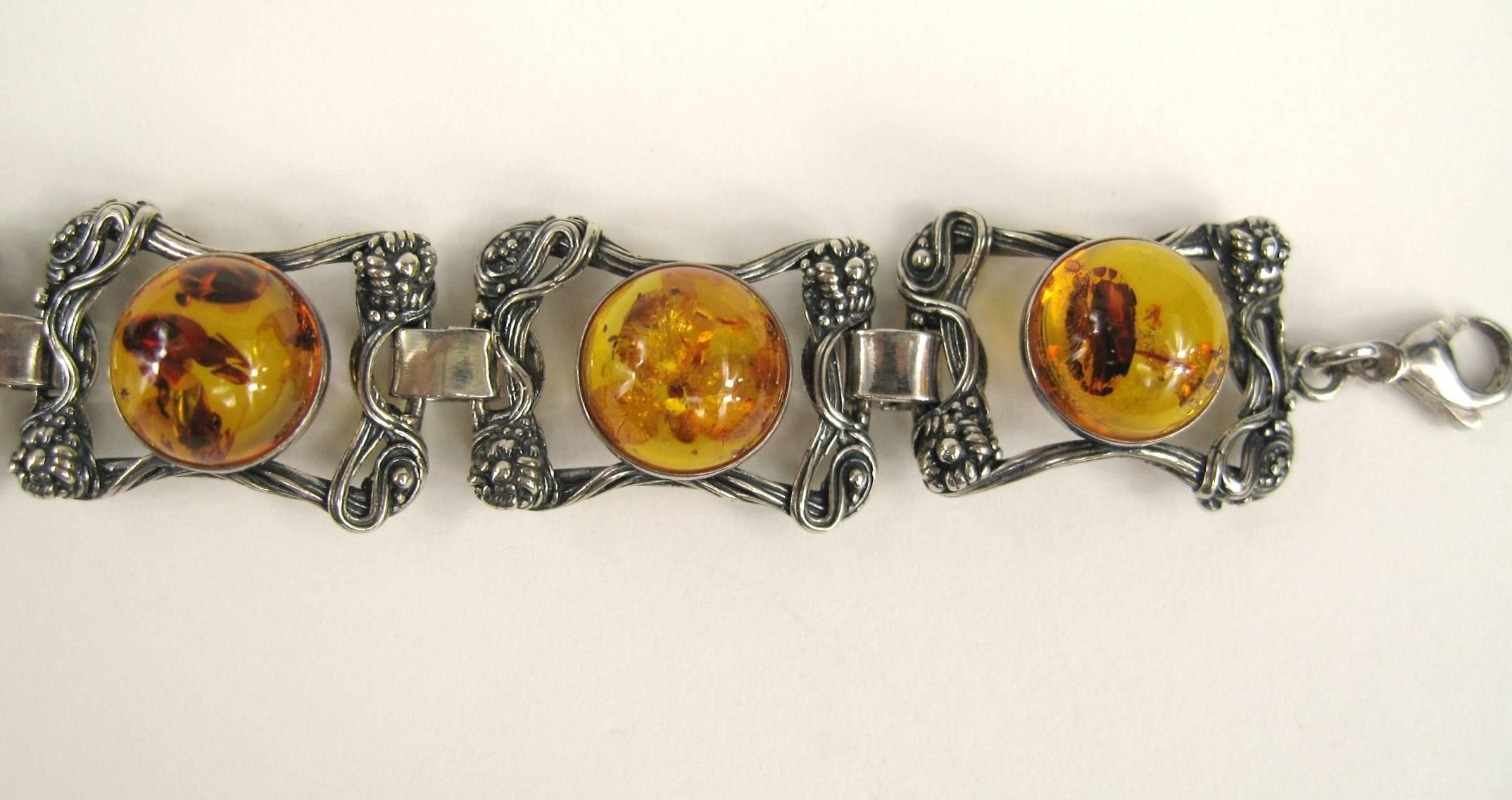 Vintage Sterling silver Amber art nouveau Style Bracelet  In Excellent Condition In Wallkill, NY