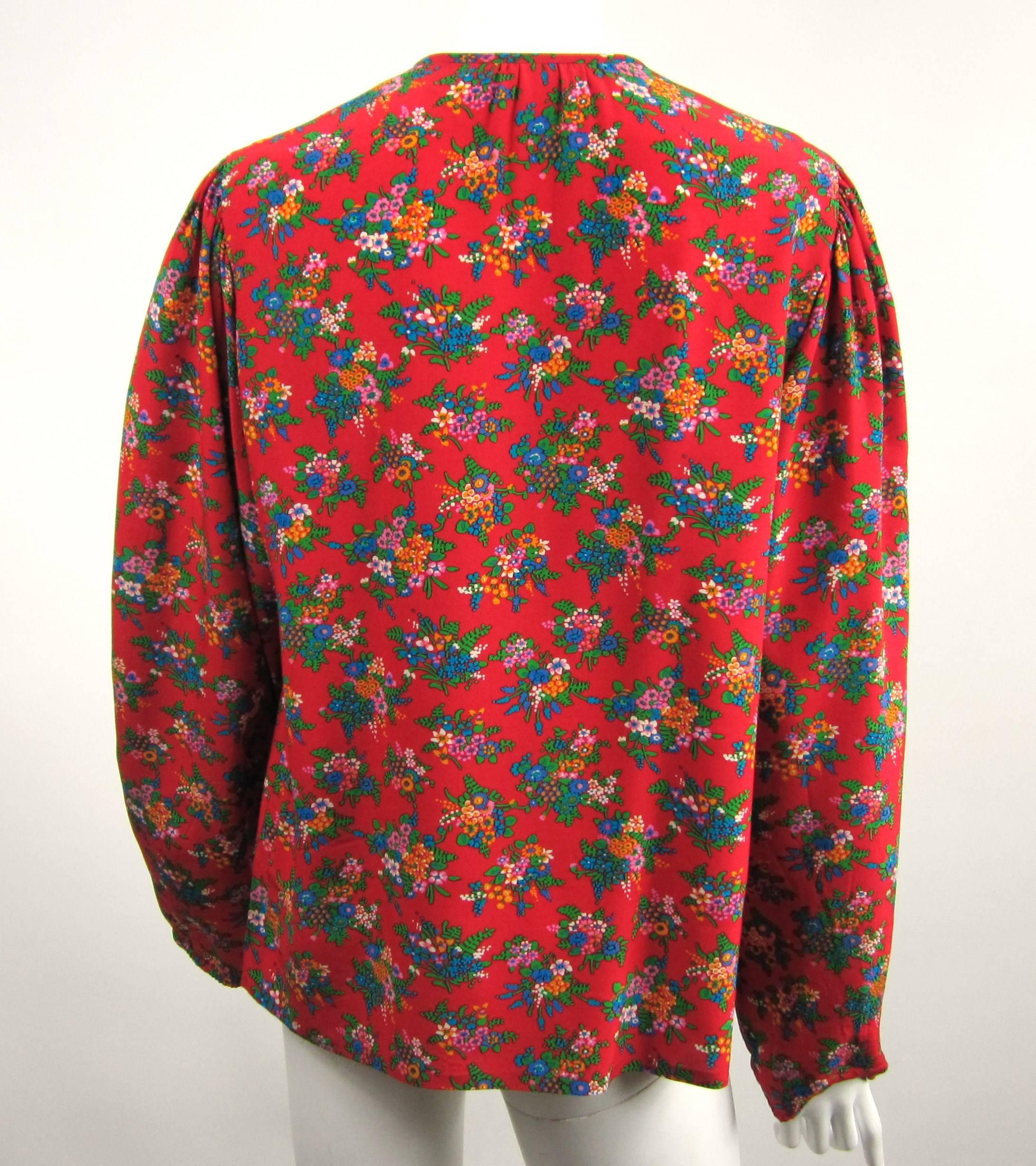 1970s Yves Saint Laurent Vintage Silk Peasant Blouse  In Excellent Condition In Wallkill, NY