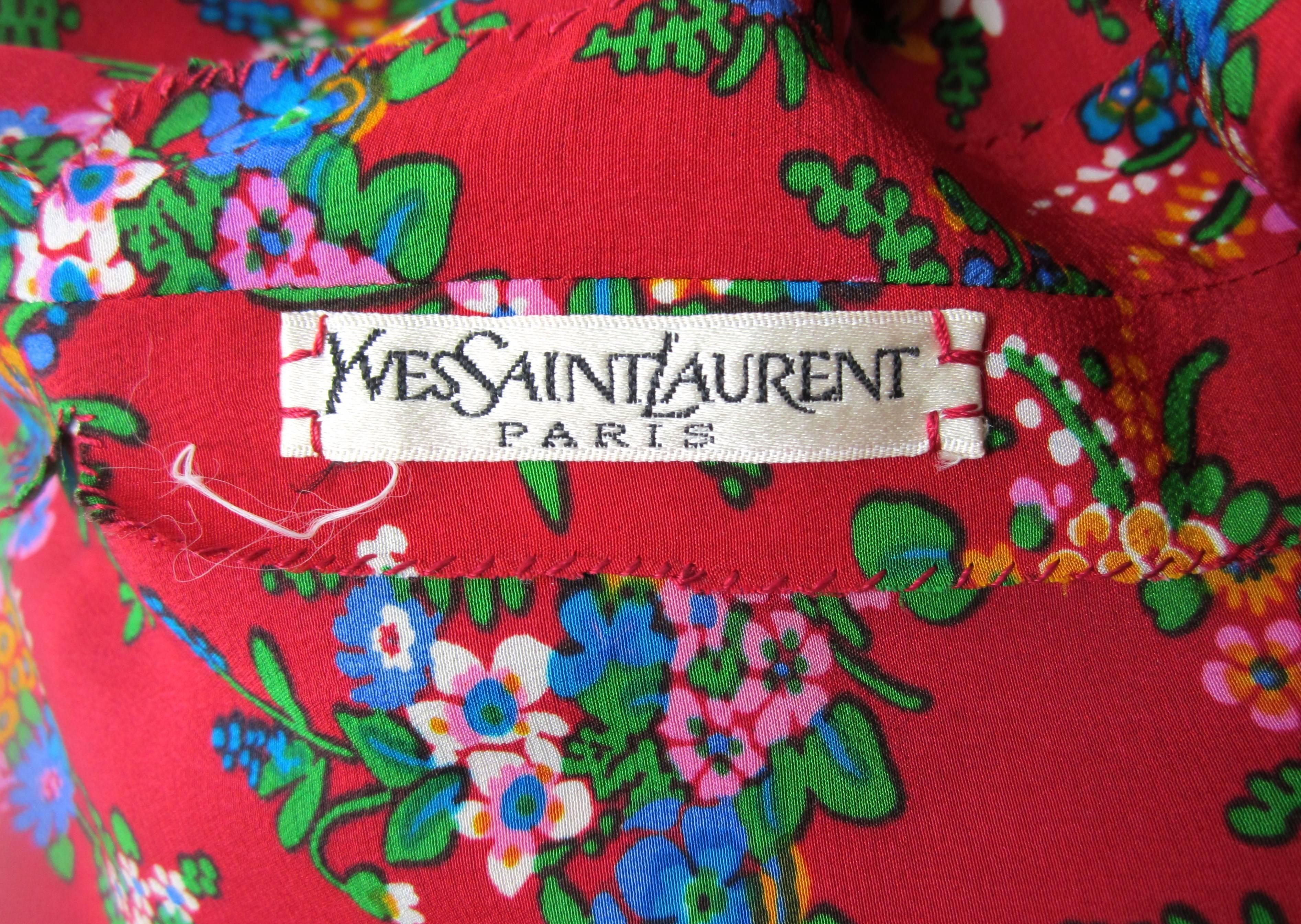 1970s Yves Saint Laurent Vintage Silk Peasant Blouse  1