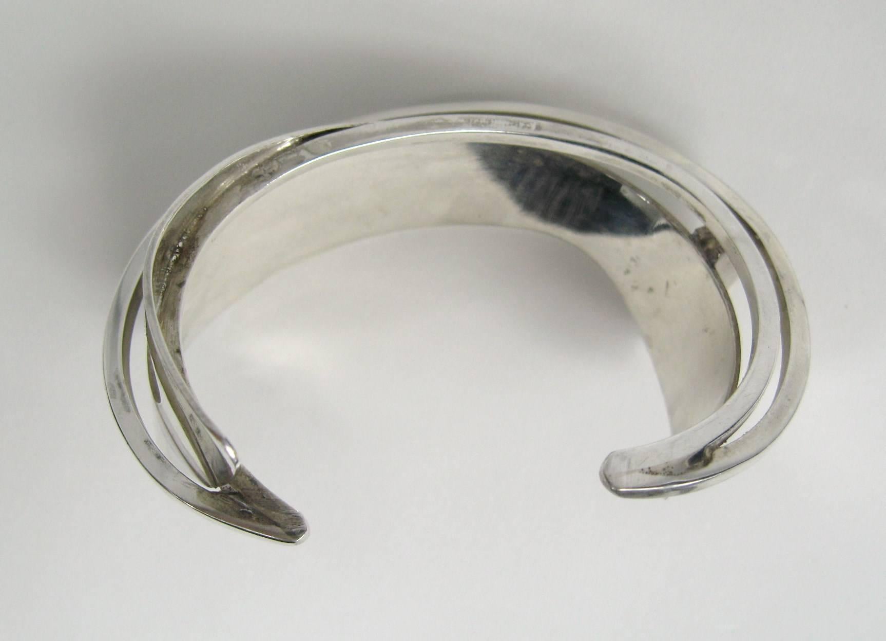 Rare early 1950's Ed Wiener Modernist Sterling Silver Cuff Bracelet In Excellent Condition In Wallkill, NY