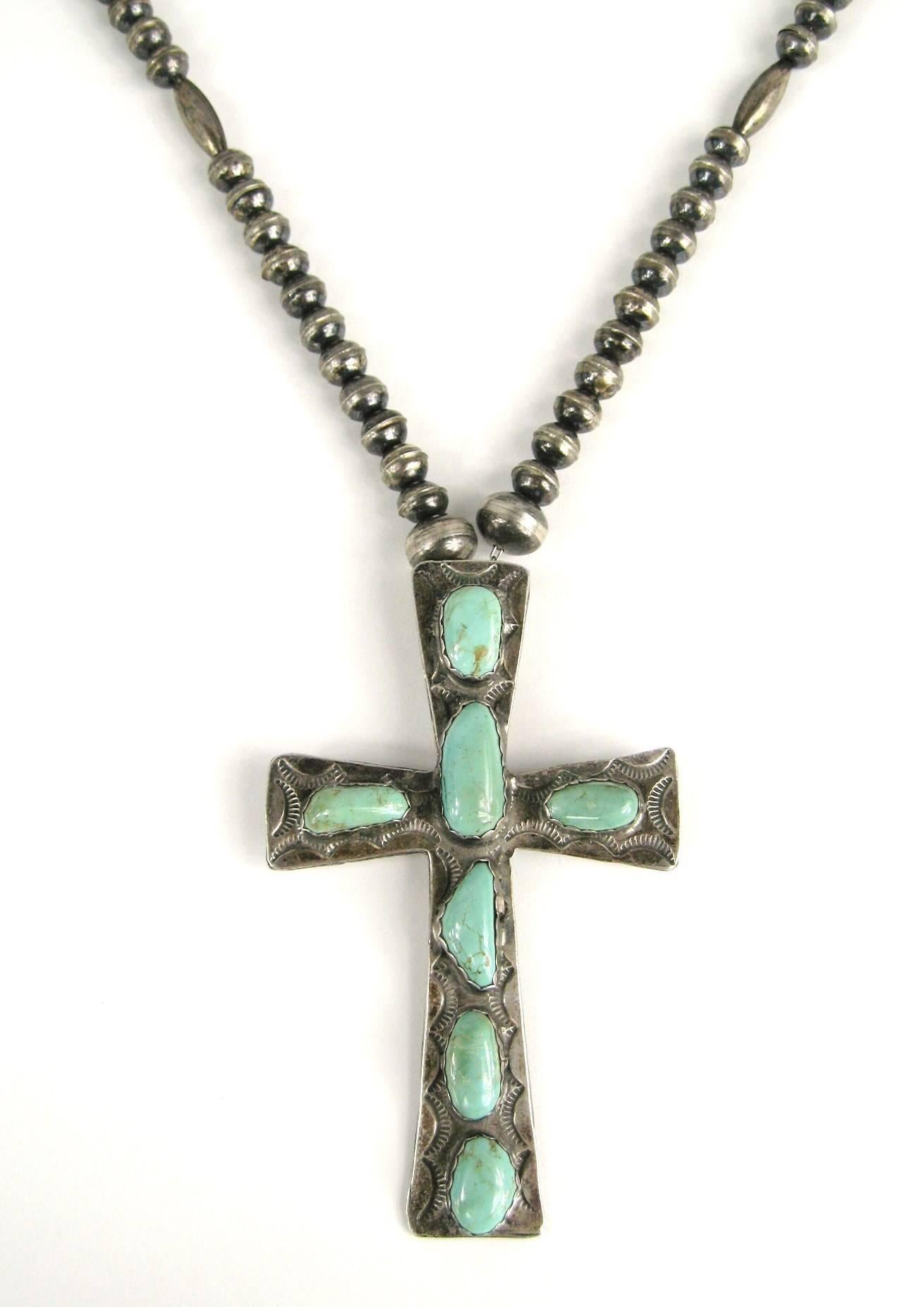 large turquoise cross necklace