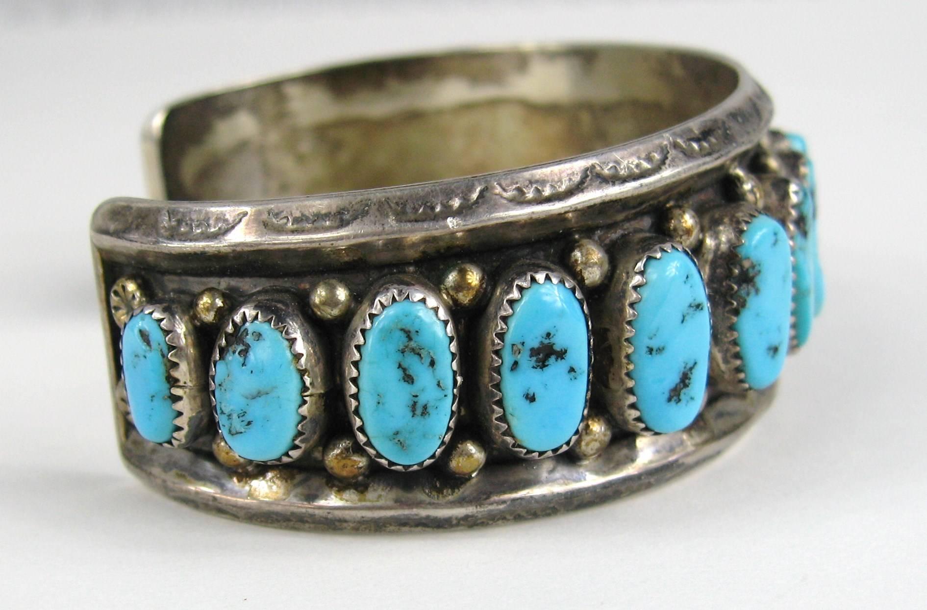 Another fabulous Hand Crafted Sleeping Beauty Navajo sterling silver Turquoise cuff. Any questions please call, email or hit request more information.
Measuring 1.15