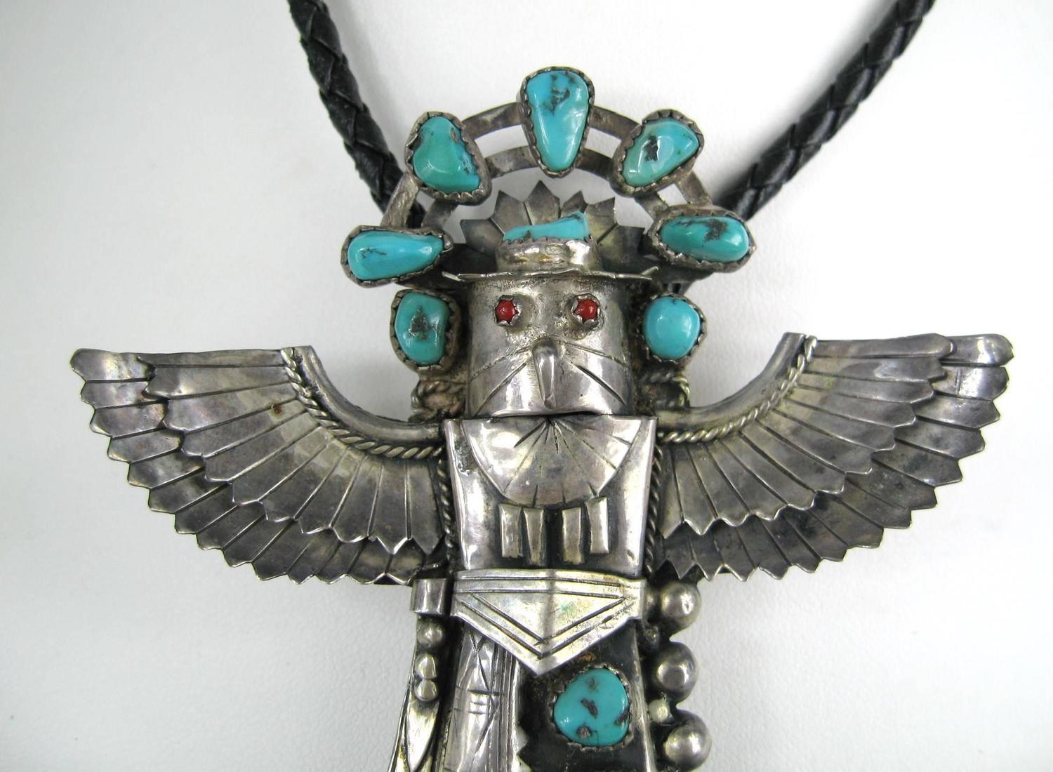 Pawn Vintage NAVAJO KACHINA Thunderbird Turquoise Sterling