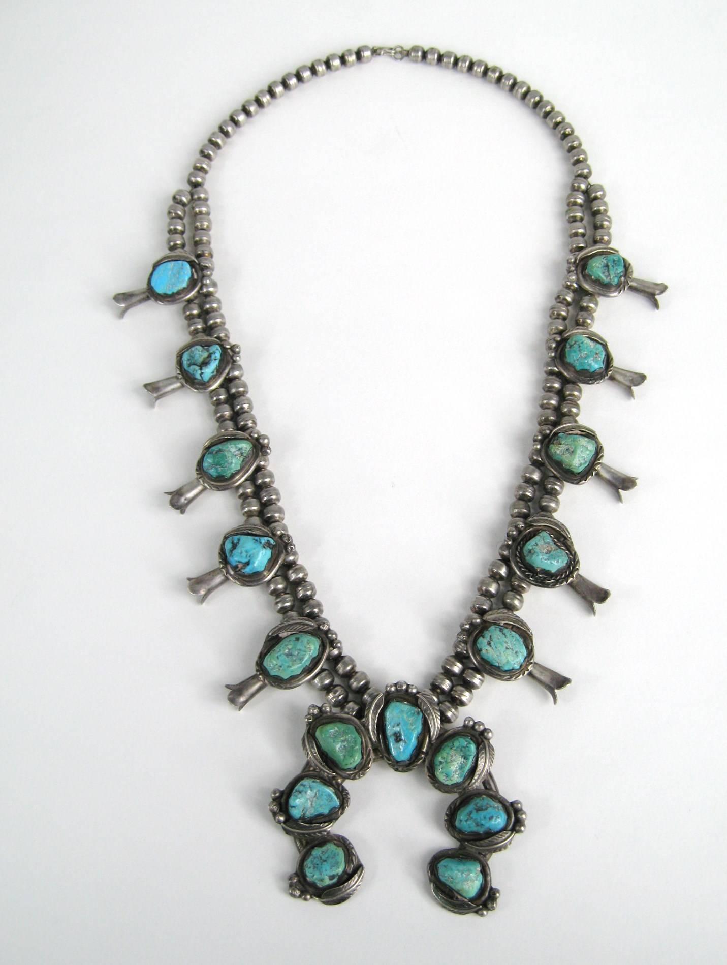 Stunning Navajo Sterling silver Squash Blossom Necklace 
Naja measures 2.75 x 3