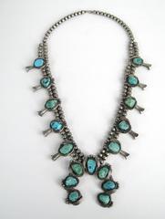 Navajo pawn Sterling Silver Turquoise Squash Blossom Necklace