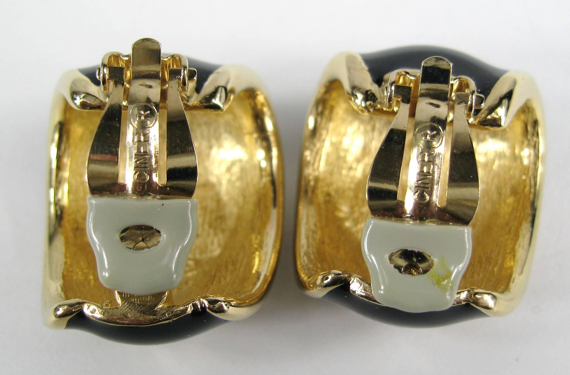 Women's Never Worn Vintage Gilt Gold Ciner Swarovski Black Enamel Crystal Earrings 1980s