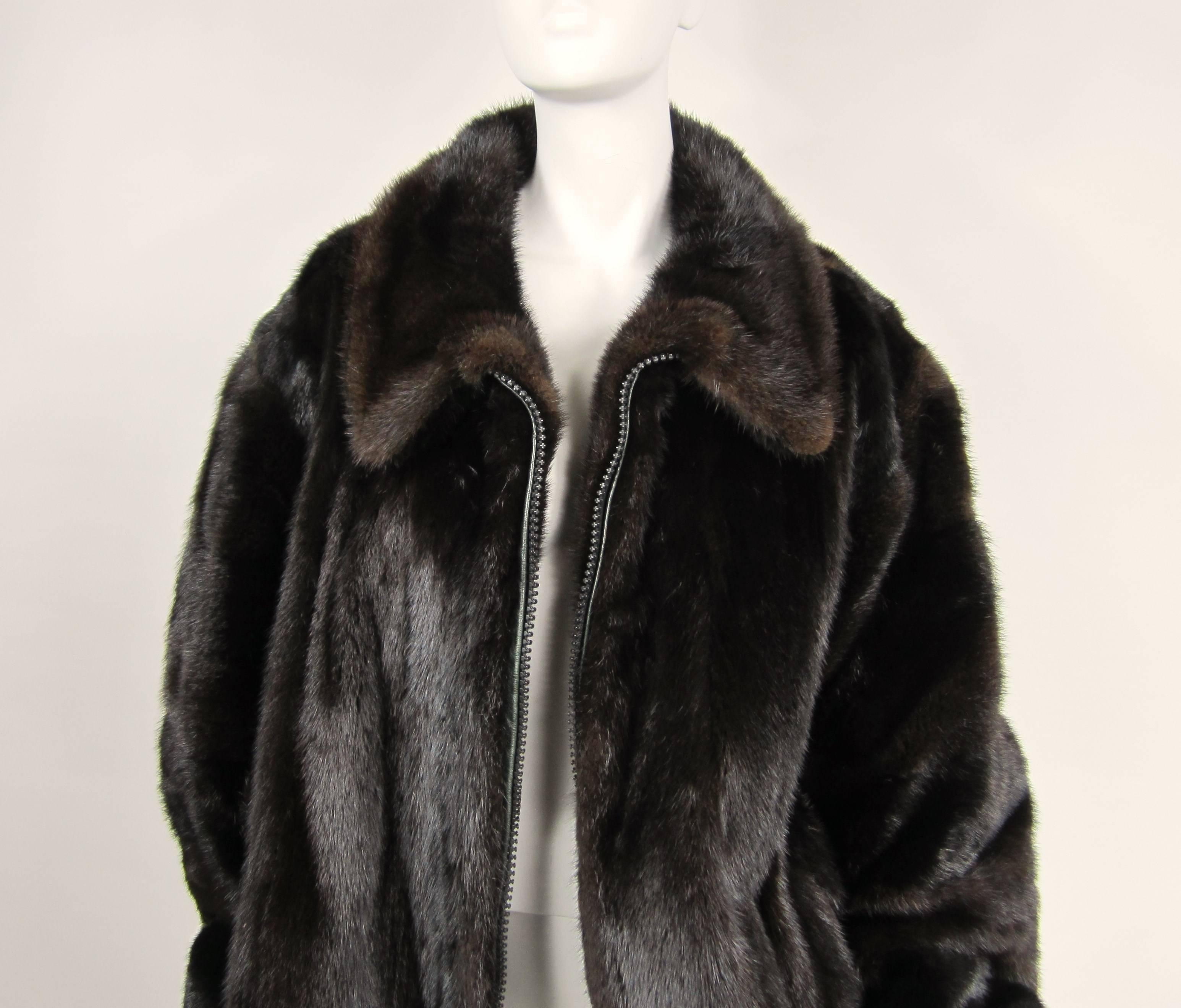 Black Supple Unisex Ranch Mink Fur Jacket w/ Dolman Sleeves 