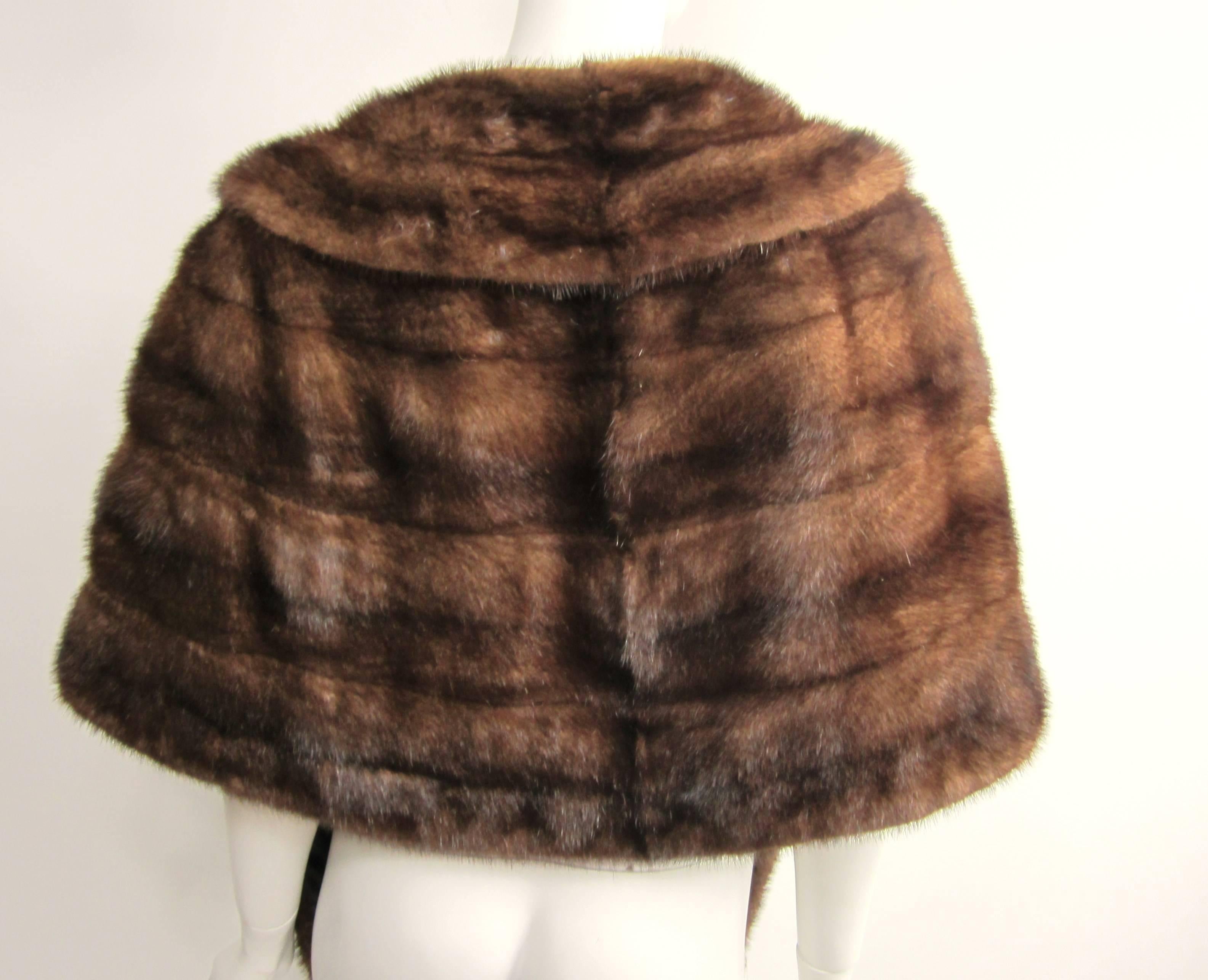 Black Vintage Dark Brown 1960's Mink Fur Shrug Shawl Wrap Large 