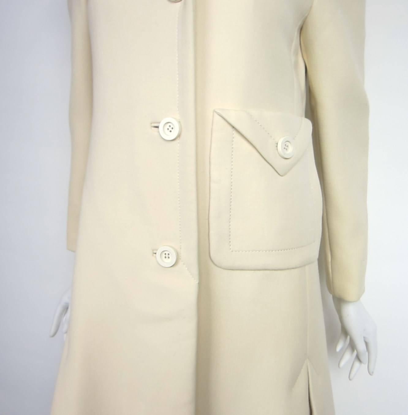 White Vintage Galanos Inverted Pleated Cream Coat - Jacket 