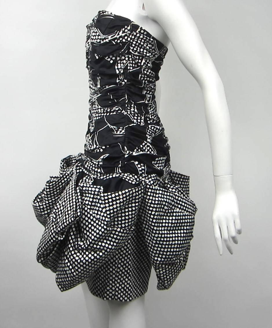 Women's Vintage Victor Costa Black & White Strapless Party dress 1980s