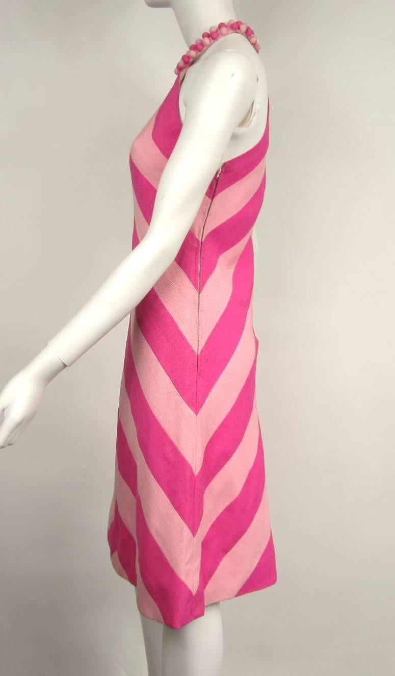 Pink Vintage 1960s Chevron Bubble gum PINK Stripe Dress