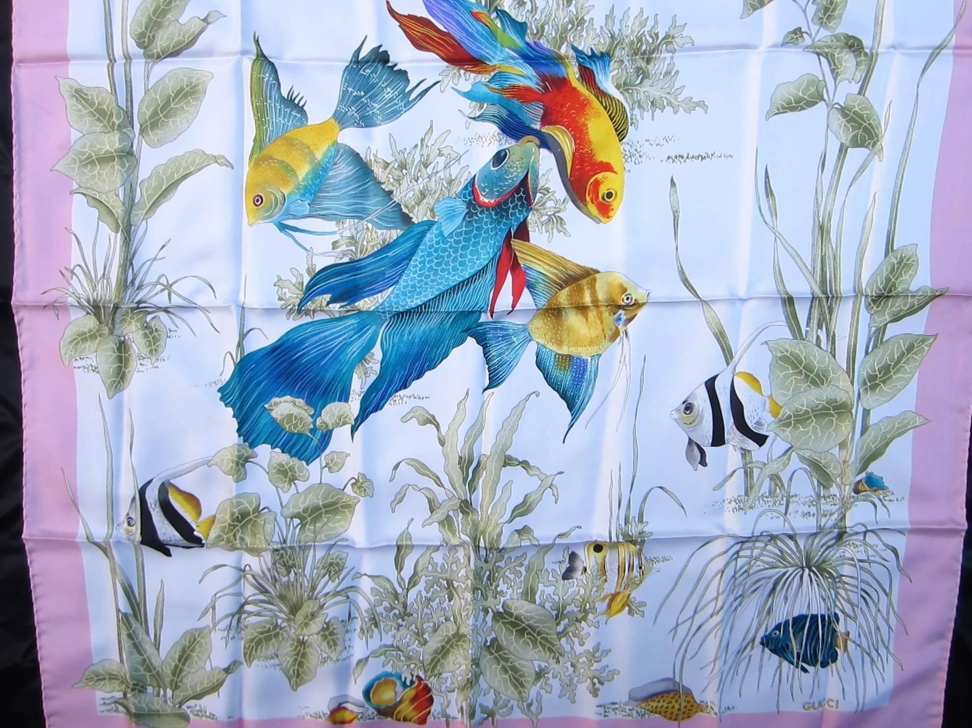 Here is another lovely silk Gucci scarf which as with the rest of the Gucci's are New Old Stock- Out of a Westchester County NY Estate
Purchased and stored away since the late 80s early 90s. They were folded up after being purchased and never