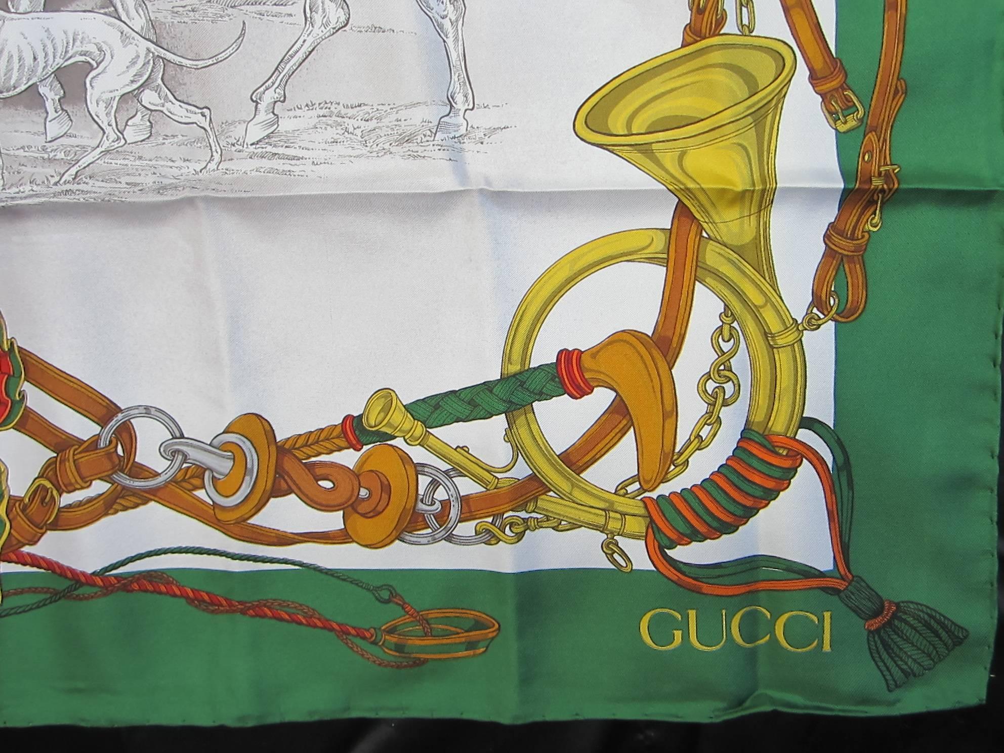 Gray Vintage Gucci NEVER Worn Silk Scarf 1980s - 90s New Old Stock 