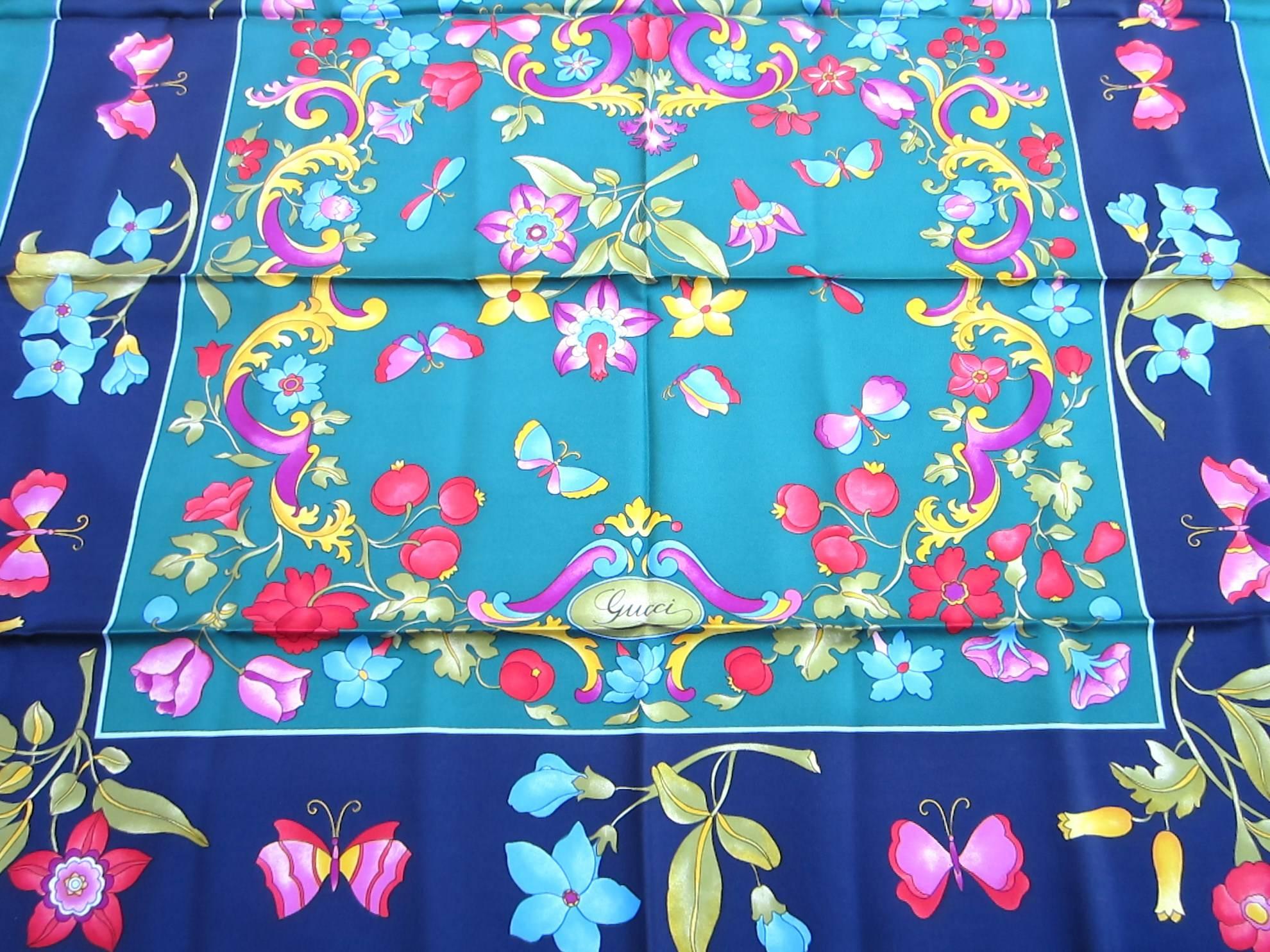 Here is another lovely silk Gucci scarf which as with the rest of the Gucci's are New Old Stock- Out of a Westchester County NY Estate
Purchased and stored away since the late 80s early 90s. They were folded up after being purchased and never