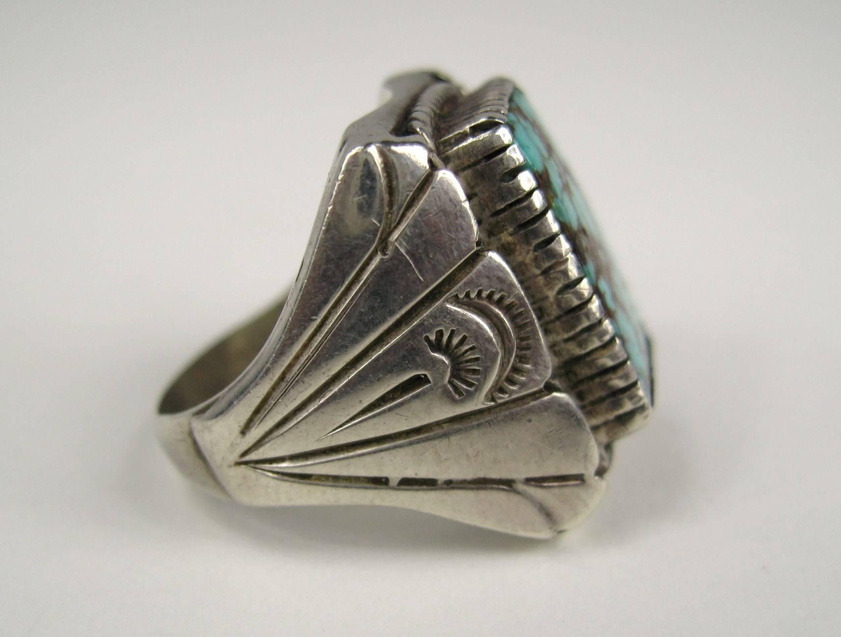 Native American Kingman Sterling Silver Turquoise Hand Crafted Unisex Ring 1