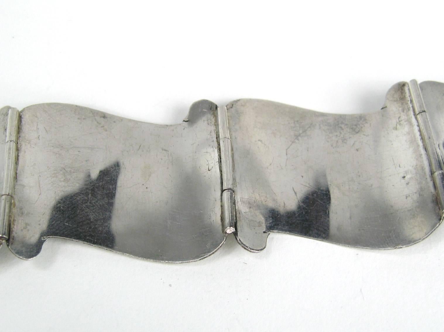 Large Vintage Sterling Silver Siam Paneled Bracelet 1970s  1