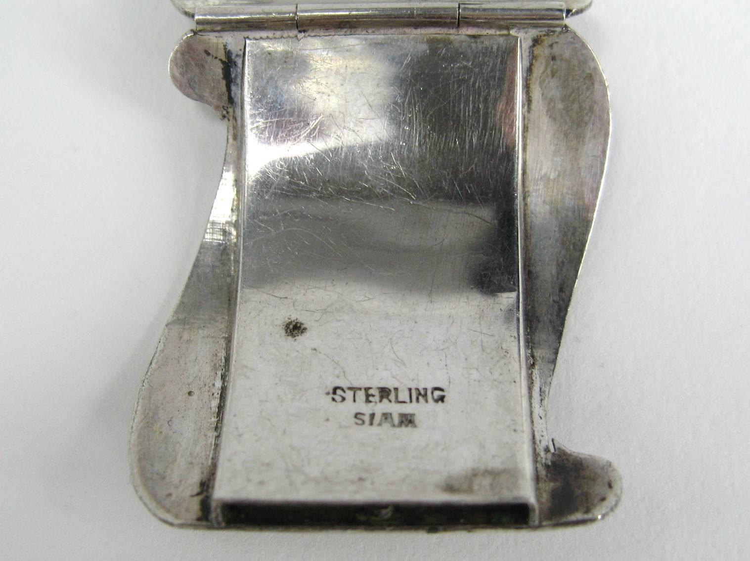 Large Vintage Sterling Silver Siam Paneled Bracelet 1970s  2