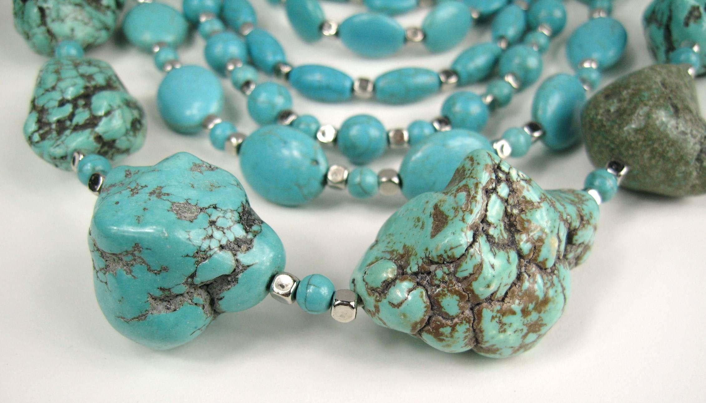 Massive Southwestern Turquoise Stone 7 Strand Bib Necklace  1