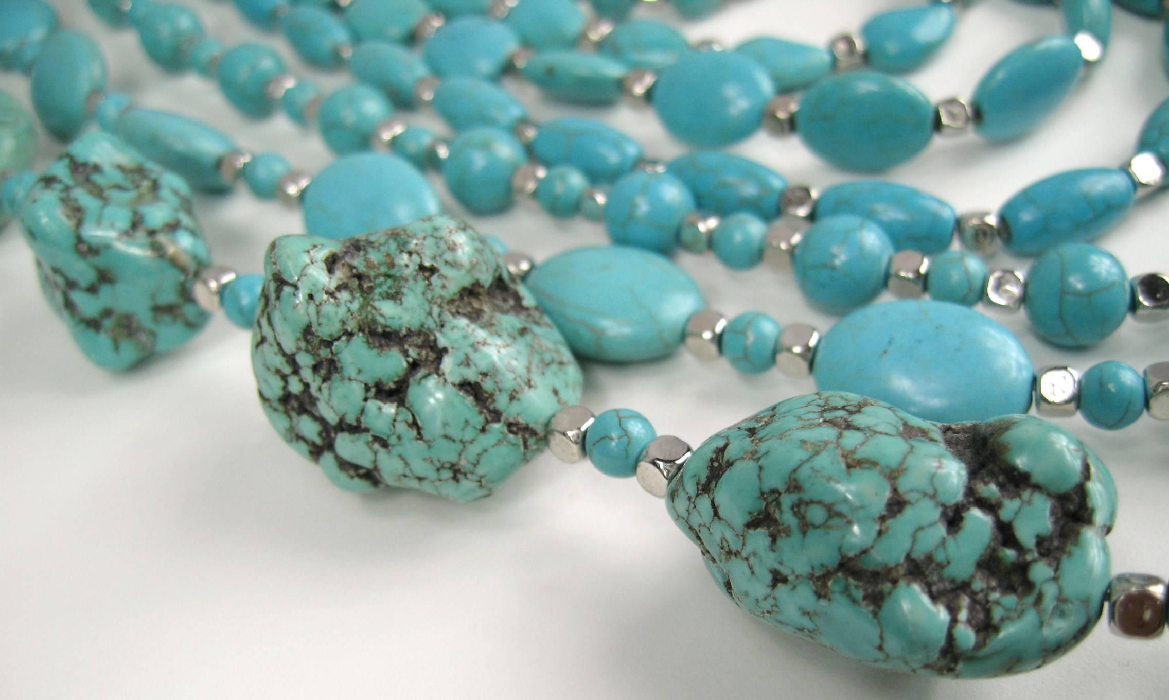 Massive Southwestern Turquoise Stone 7 Strand Bib Necklace  2