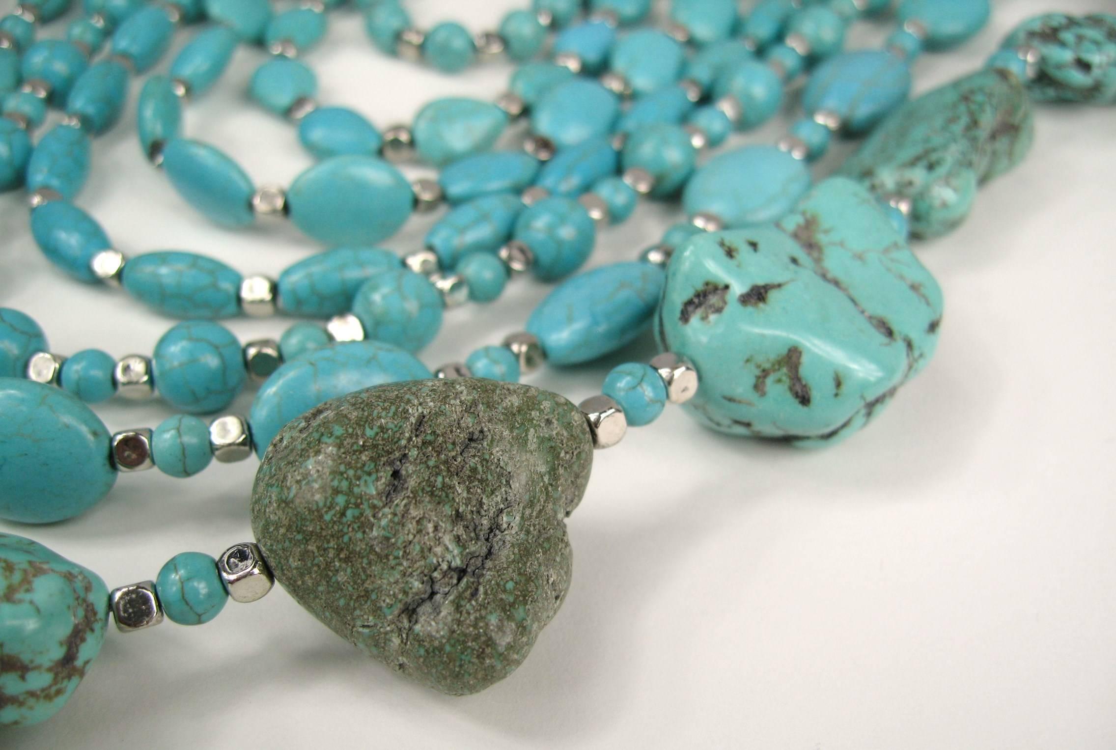 Massive Southwestern Turquoise Stone 7 Strand Bib Necklace  3