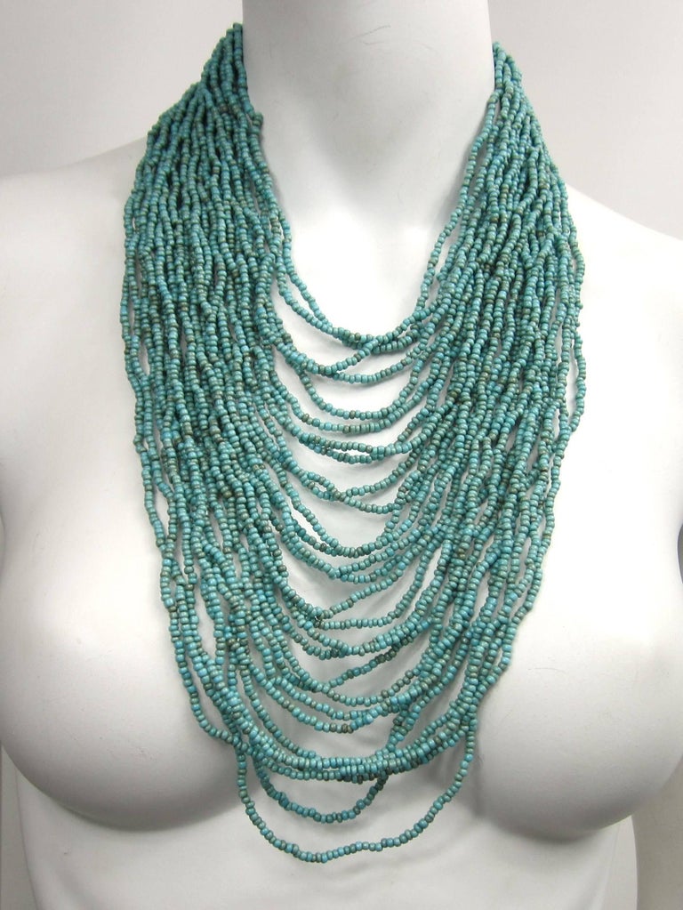 Native American Seed Bead Turquoise 28 Strand Bib Necklace at 1stDibs ...