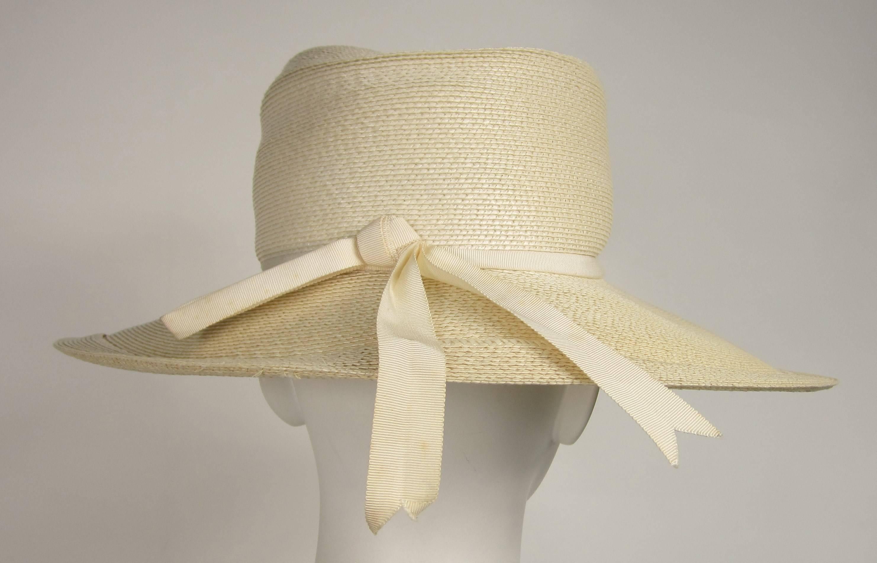 Beige Vintage 1960s  Mr. John Wide Brim Beach Hat 