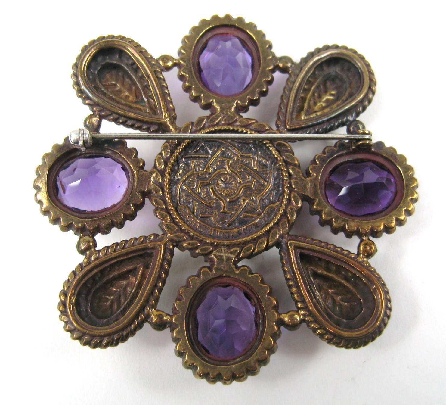 Stephen Dweck Bronze Amethyst Brooch Pin New Old Stock. Circa late 80s early 90s. Measures 2.43 in wide x 2.43 top to bottom.  Visit our store front for hundreds of designer costume jewelry as well as sterling silver. Be sure to follow us to get