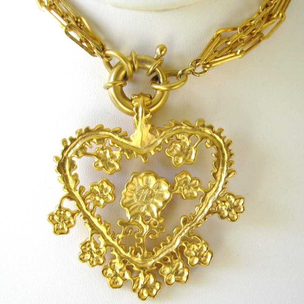 Women's Karl Lagerfeld Red and Tan Enamel New Never worn Heart Necklace 1990s   For Sale