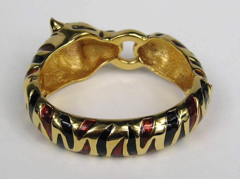 Ciner Red and Black Enameled Tiger Cuff Bracelet 1980s New, Never Worn