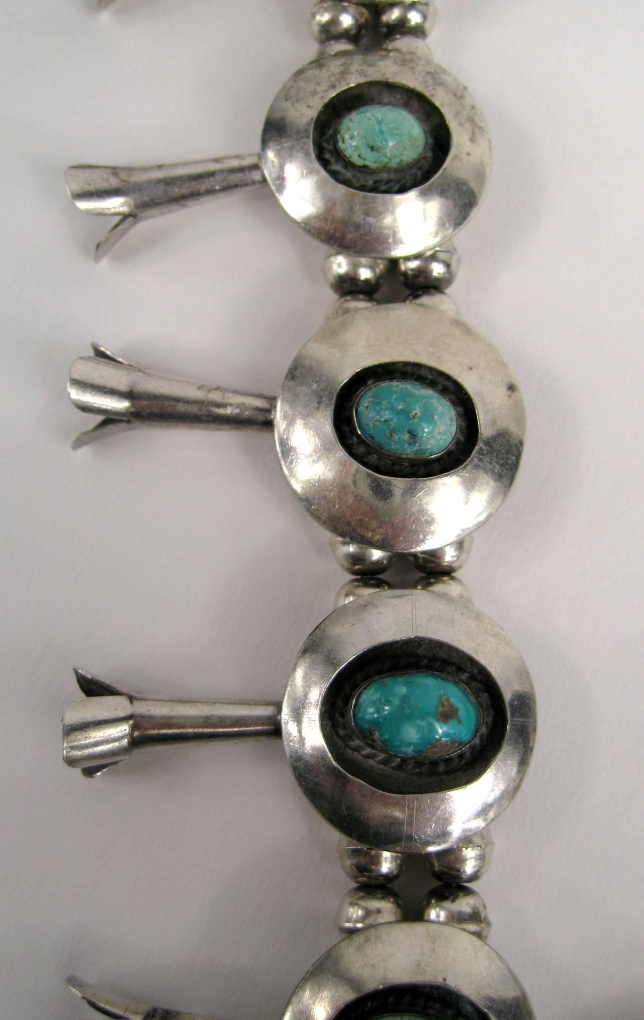 Sterling Silver Turquoise Navajo Squash Blossom Necklace Native American  für Damen oder Herren