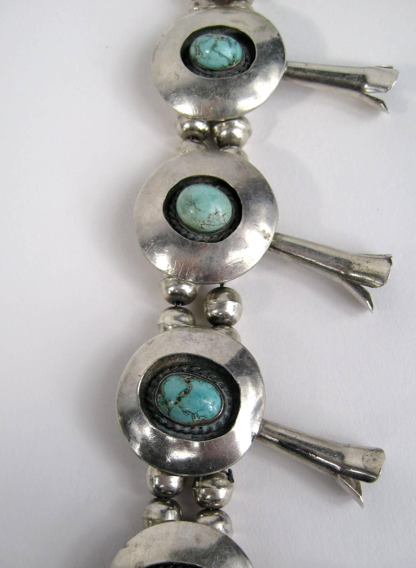 Sterling Silver Turquoise Navajo Squash Blossom Necklace Native American  1
