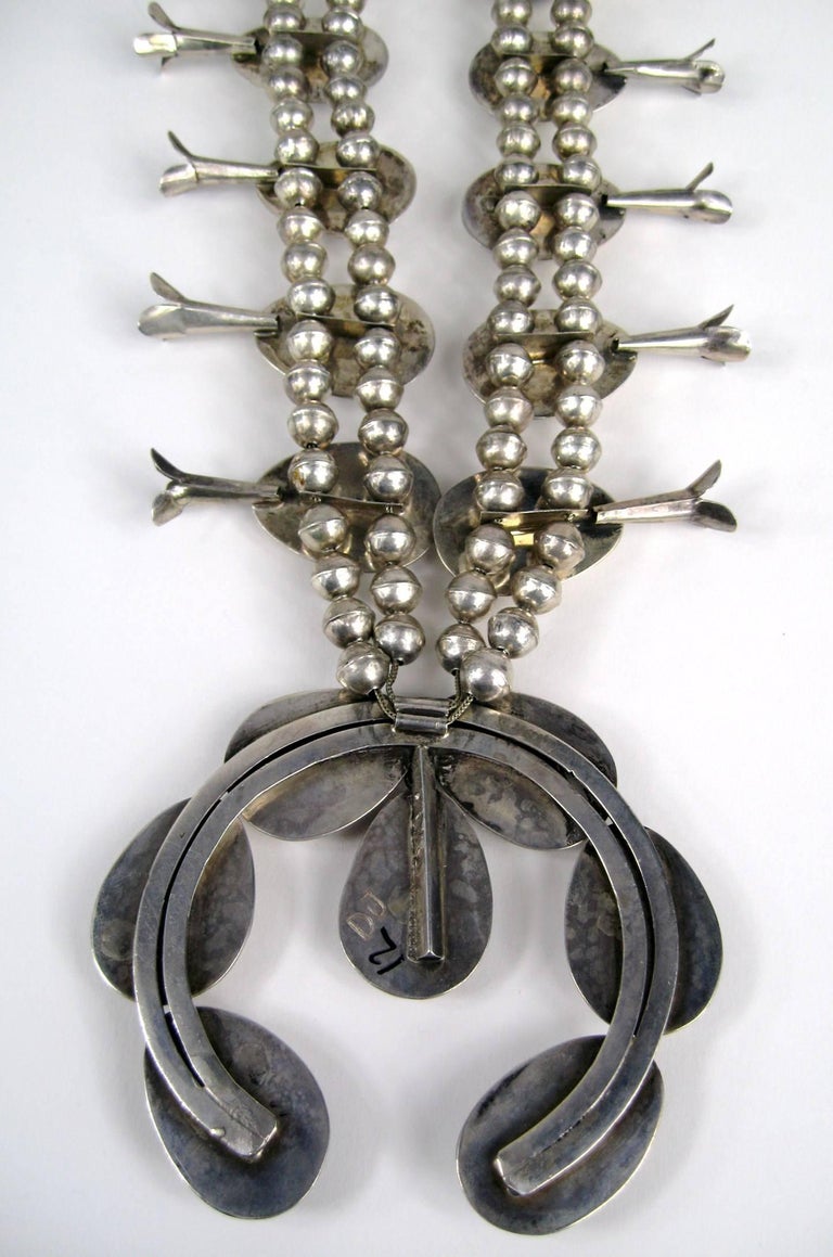 Navajo Lapis Sterling Silver Squash Blossom Native American Necklace