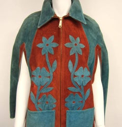1960s Woodstock Hippie Vintage suede Flower power cape