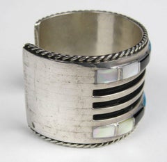Native American Zuni Sterling Silver Turquoise Onyx Cuff Bracelet