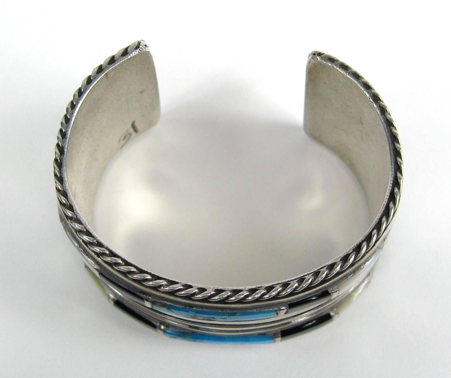 Women's Native American Zuni Sterling Silver Turquoise Onyx Cuff Bracelet