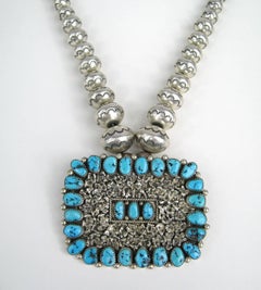 Sterling Silver Native American Zuni Turquoise Necklace, 1960s
