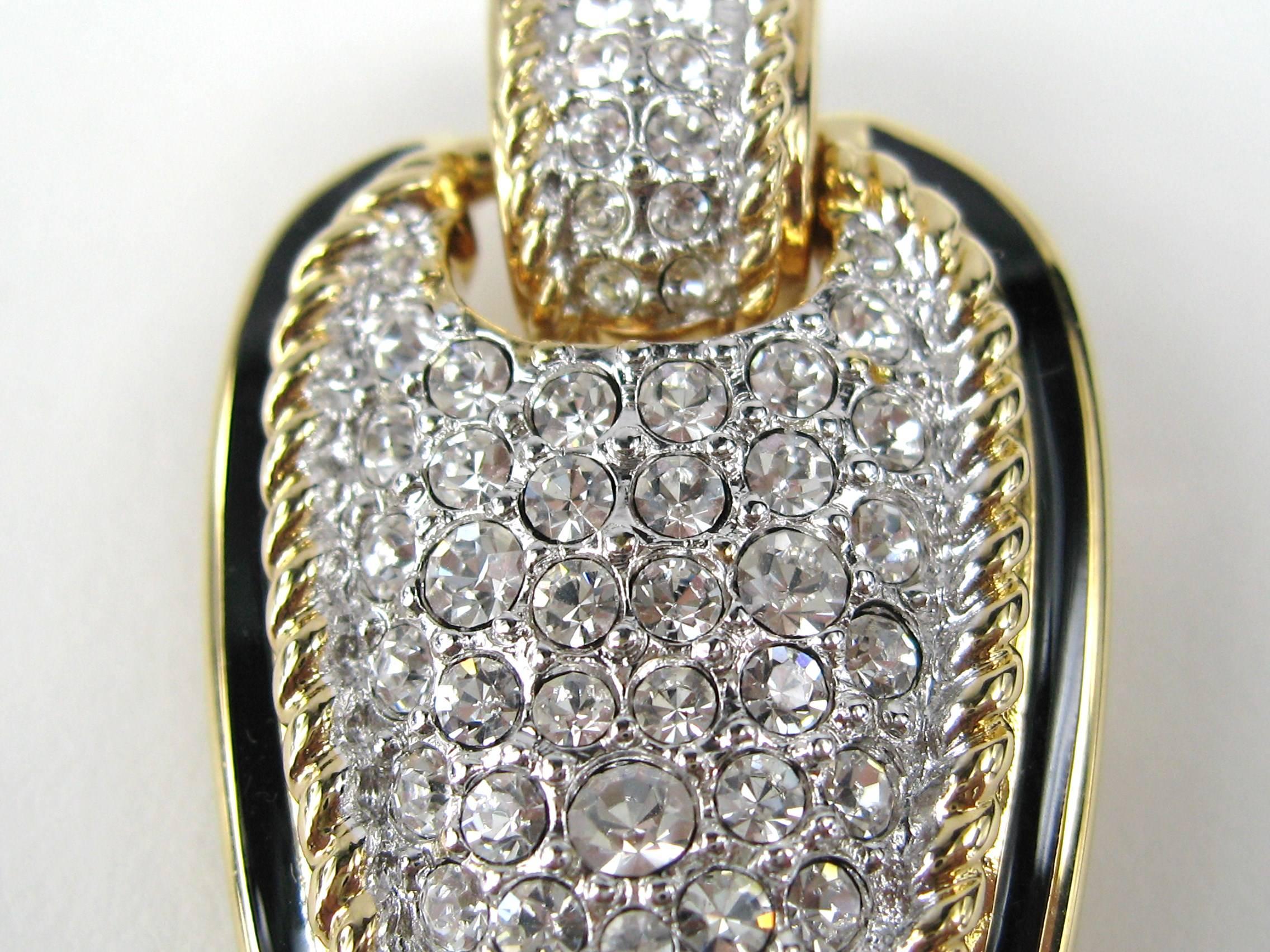 1980s Daniel Swarovski Crystal Encrusted Dangle Clip on Earrings New, Never worn In New Condition In Wallkill, NY
