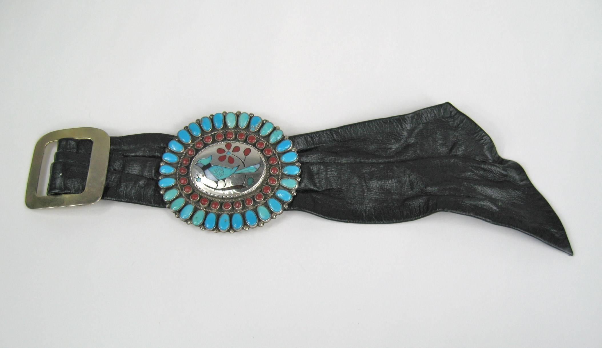 teal leather bracelet
