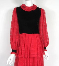 Givenchy Red & Black Ruffled Tiered Gown 1970s