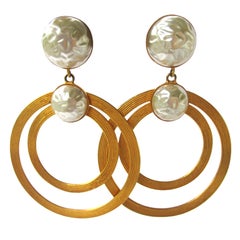 1980s Dominique Aurientis Large Double Pearl Hoop Earrings New, Never Worn 