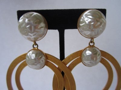 1980s Dominique Aurientis Large Double Pearl Hoop Earrings New, Never Worn  In Excellent Condition In Wallkill, NY