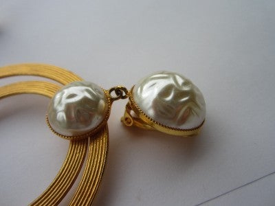 1980s Dominique Aurientis Large Double Pearl Hoop Earrings New, Never Worn  1