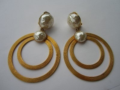 1980s Dominique Aurientis Large Double Pearl Hoop Earrings New, Never Worn  2