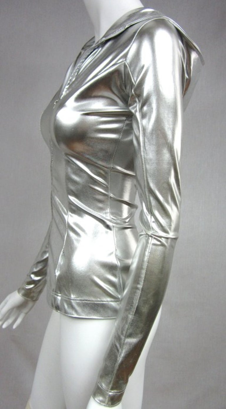 1980s Norma Kamali Silver Metallic Hoodie Jacket For Sale at 1stDibs ...