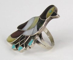 Bird INLAY Sterling Silver Ring PORFILIO & ANN SHEYKA Native American Zuni