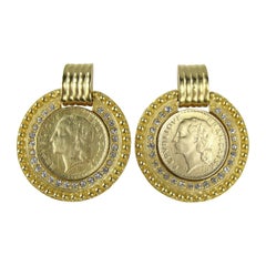1980s French Coin Crystal Dangle Earrings, Never Worn
